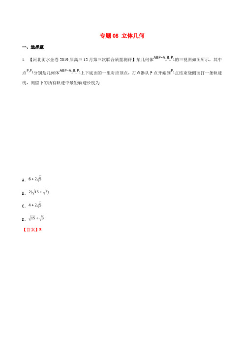 河北省衡水市2019年高考数学各类考试分项汇编专题08立体几何文