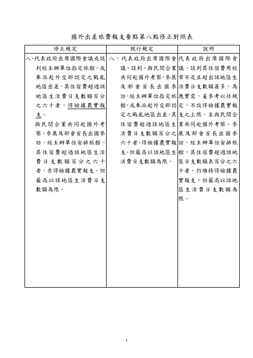 国外出差旅费报支要点第八点修正对照表(精)
