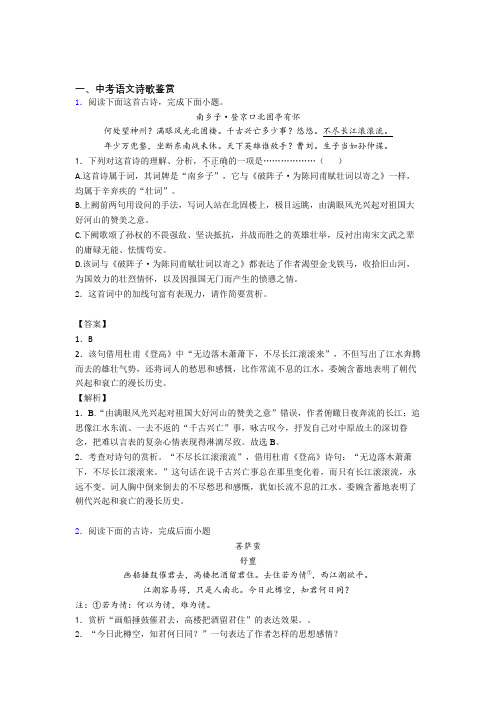 2020-2021中考语文复习诗歌鉴赏专项综合练附详细答案