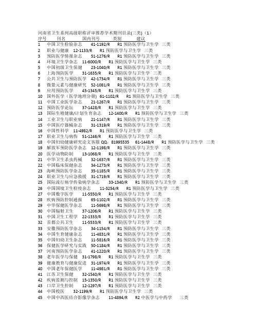 河南卫生系统高级职称评审推荐期刊目录三类1