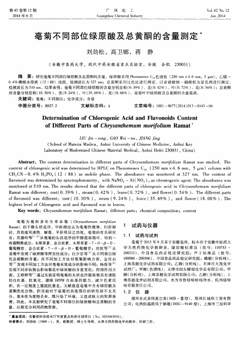 亳菊不同部位绿原酸及总黄酮的含量测定