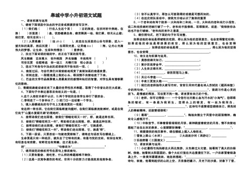 安徽六安皋城中学小升初语文试卷