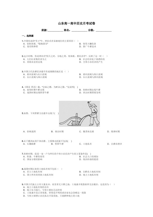 山东高一高中历史月考试卷带答案解析
