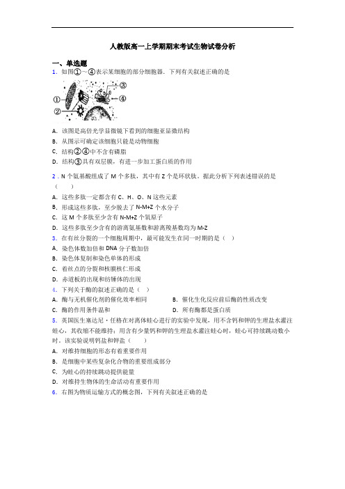 人教版高一上学期期末考试生物试卷分析