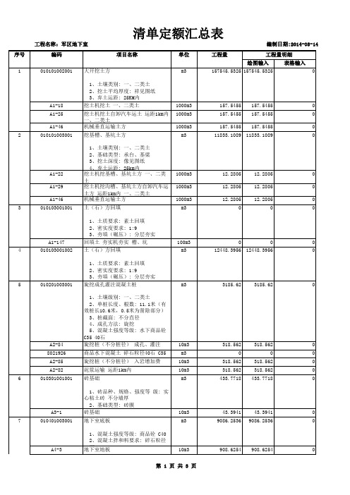 地下室-清单定额汇总表