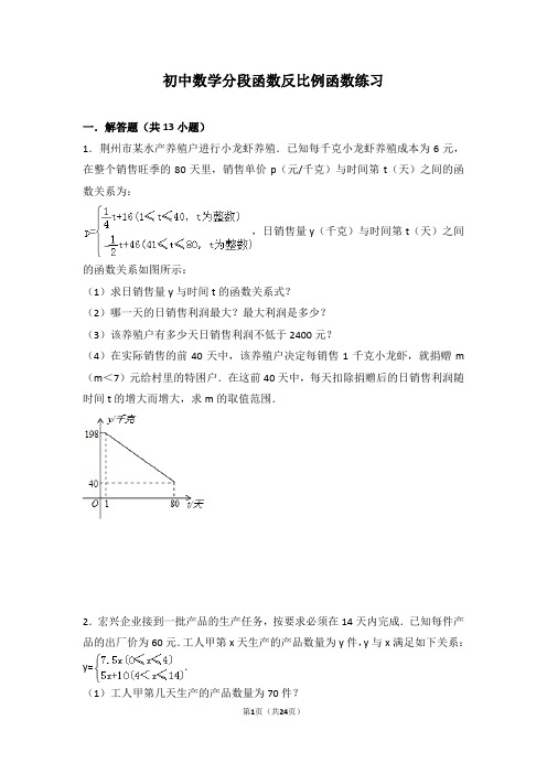 初中数学分段函数反比例函数专练