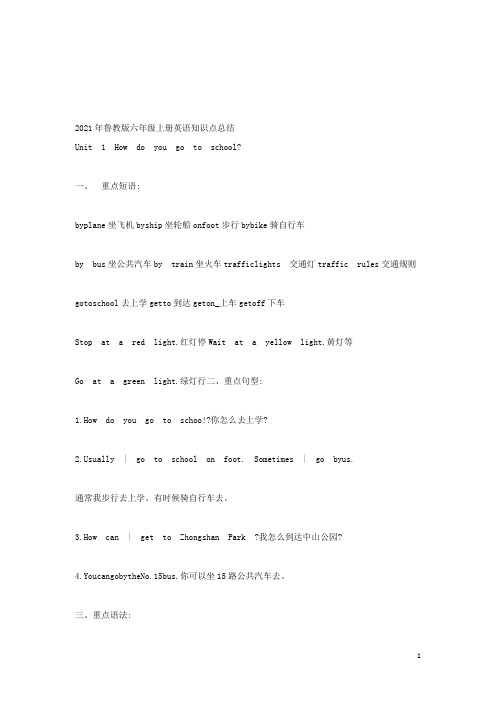 2021年鲁教版六年级上册英语知识点总结