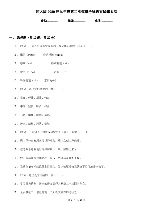 河大版2020届九年级第二次模拟考试语文试题B卷