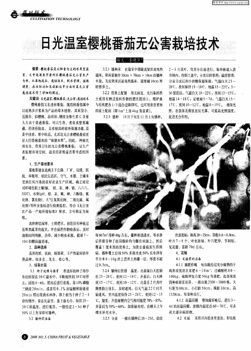 日光温室樱桃番茄无公害栽培技术