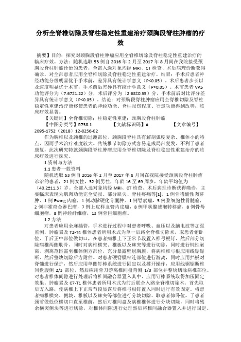 分析全脊椎切除及脊柱稳定性重建治疗颈胸段脊柱肿瘤的疗效