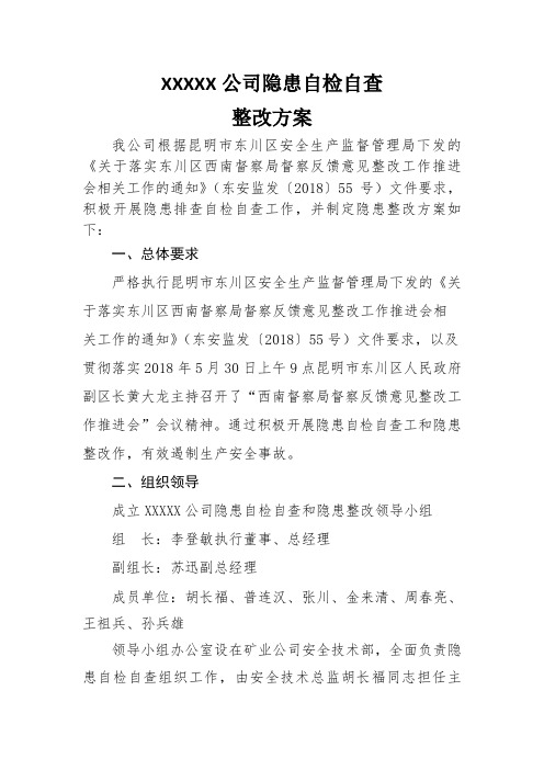 2018年自检自查隐患整改方案