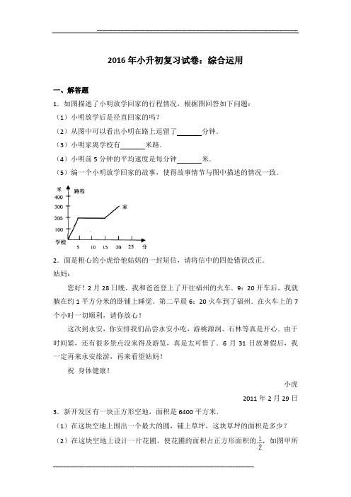 2016年小升初复习试卷：综合运用及参考答案