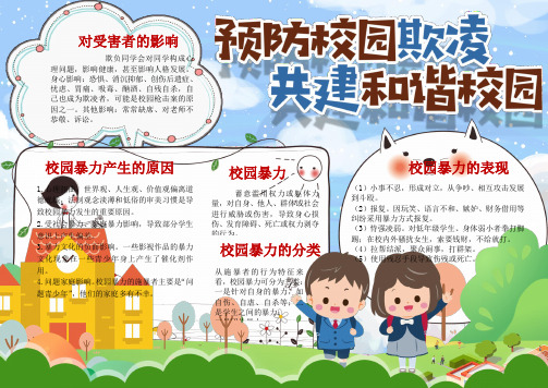 小学生预防校园欺凌共建和谐校园学生电子小报手抄报