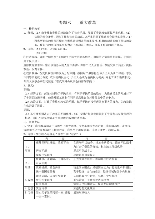 岳麓版选修一重大改革总结