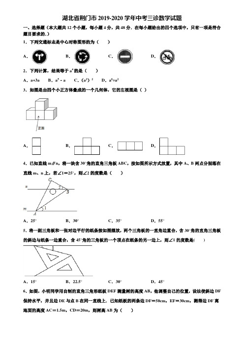 湖北省荆门市2019-2020学年中考三诊数学试题含解析