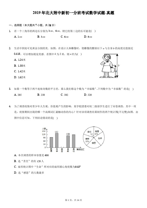 2019年北大附中新初一分班考试数学试题-真题-含详细解析