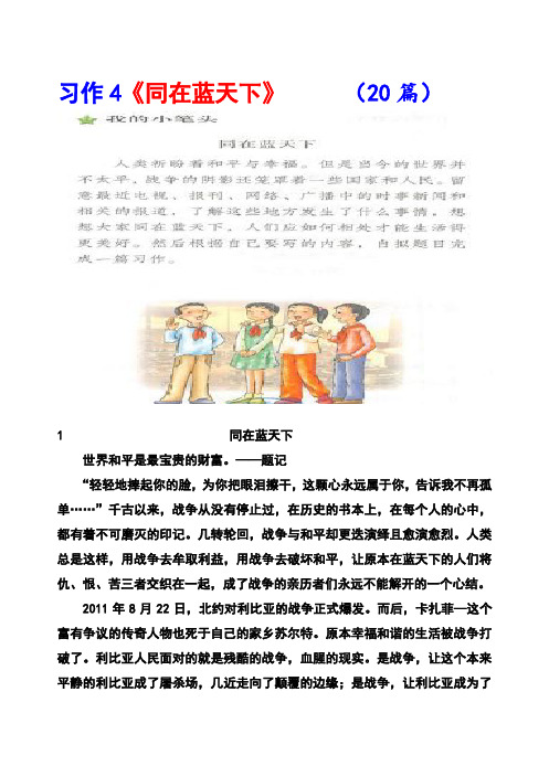 冀教版六年级上册习作4《同在蓝天下》 范文(计篇)