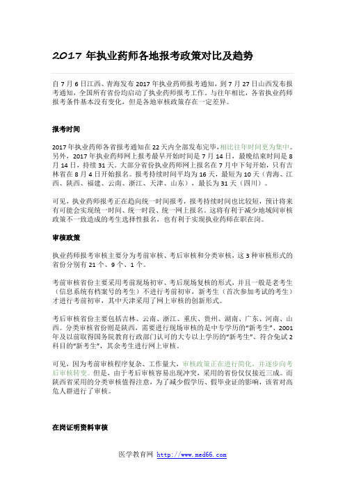 2017年执业药师各地报考政策对比及趋势