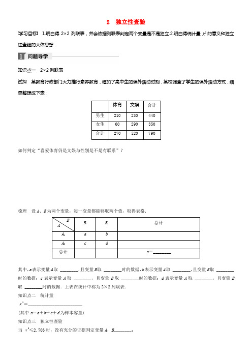 2017_2018版高中数学第三章统计案例2独立性查验学案北师大版选修2_3
