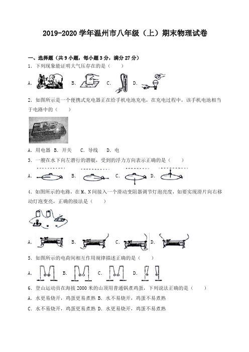 温州市乐清市 八年级上册期末物理试卷有答案【精编】.doc
