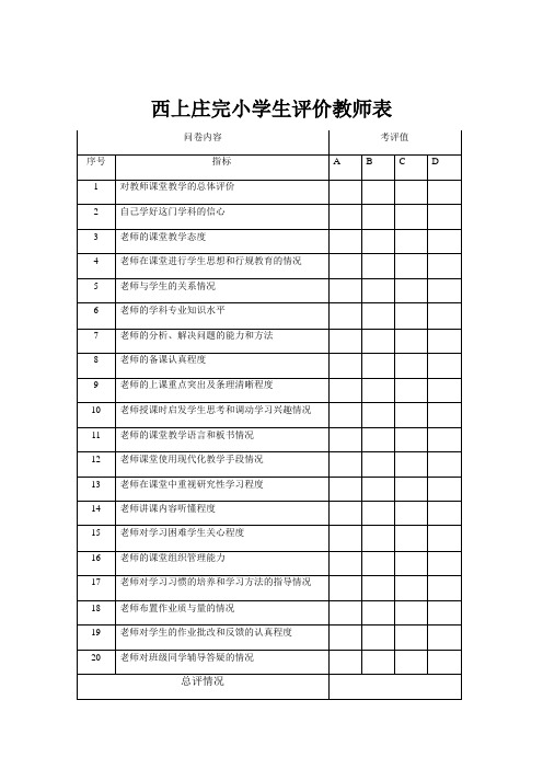 学生对教师评价表
