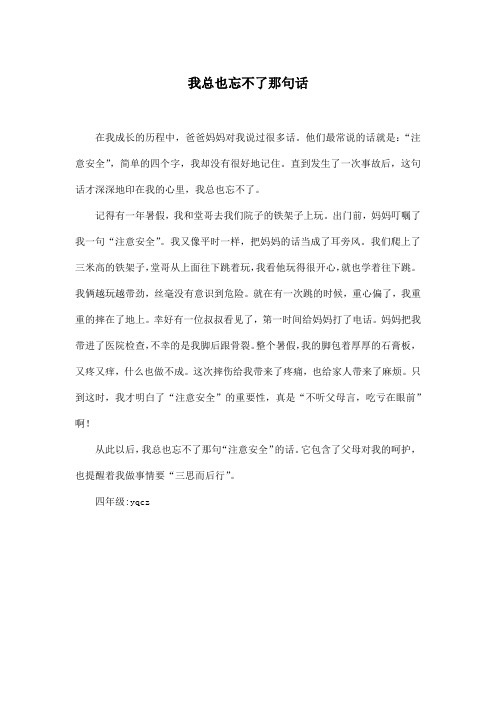 我总也忘不了那句话_小学四年级作文400字