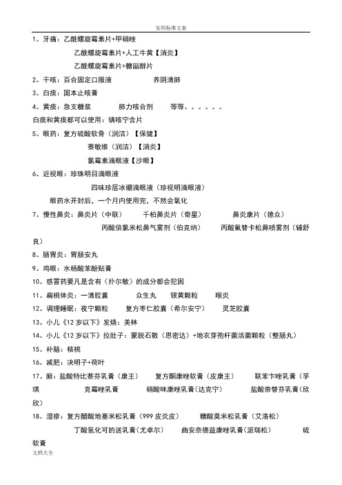 药店营业员100个常用药组合