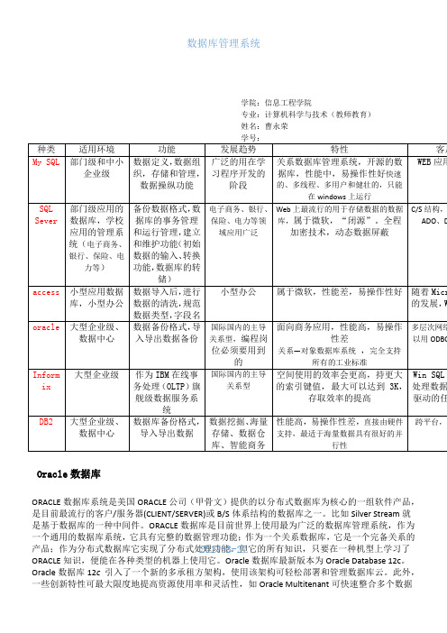 各个数据库管理系统的特点