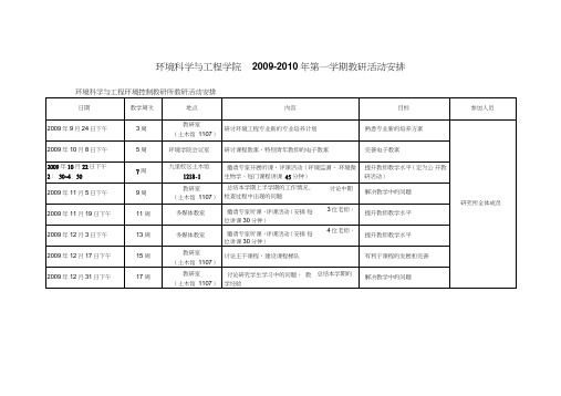 环境科学与工程学院2009-2010年第一学期教研活动安排(精)