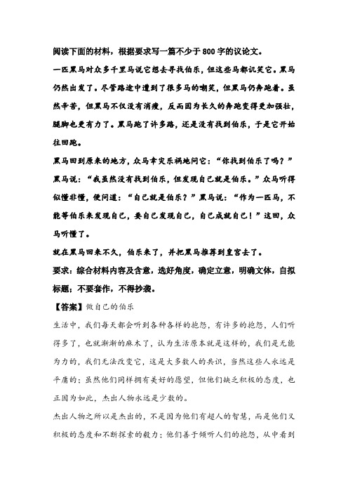 材料作文“一匹黑马对众多千里马说它想去寻找伯乐”优秀范文