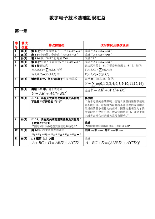 数字电子技术基础勘误汇总