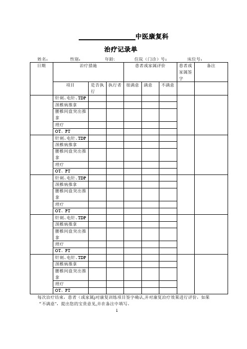 中医康复科治疗记录单【范本模板】