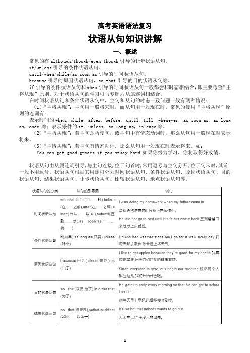 高中英语2025届高考语法复习状语从句知识讲解