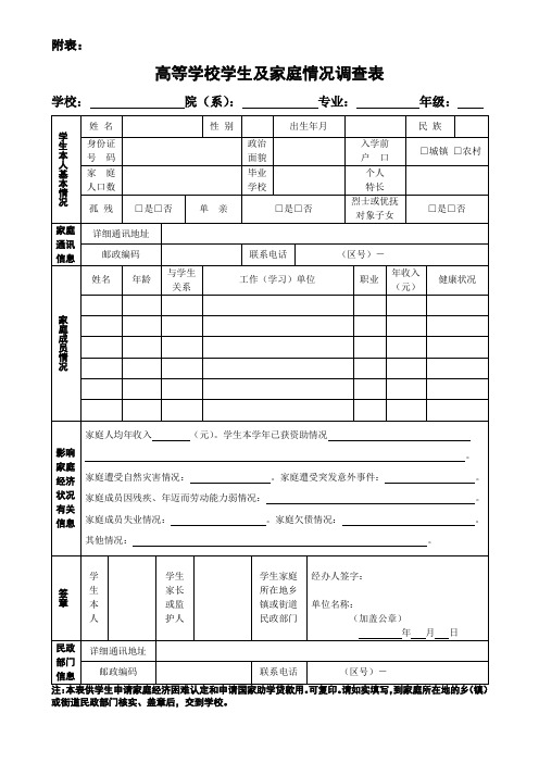 《高等学校学生及家庭情况调查表》和《高等学校家庭经济困难学生认定申请表》(最新版)