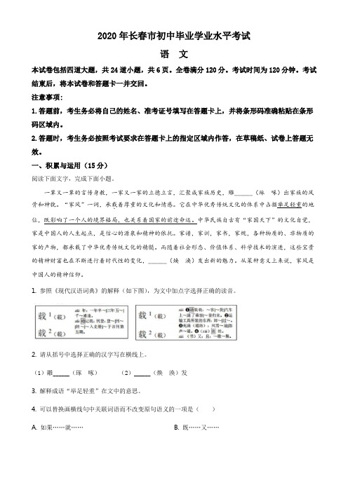 吉林省长春市2020年中考语文试题(解析版)