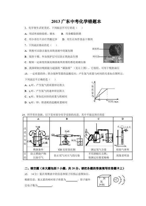 2013广东中考化学错题本