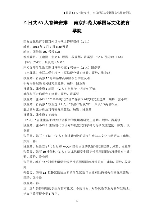 院校资料-5日共63人答辩安排 - 南京师范大学国际文化教育学院