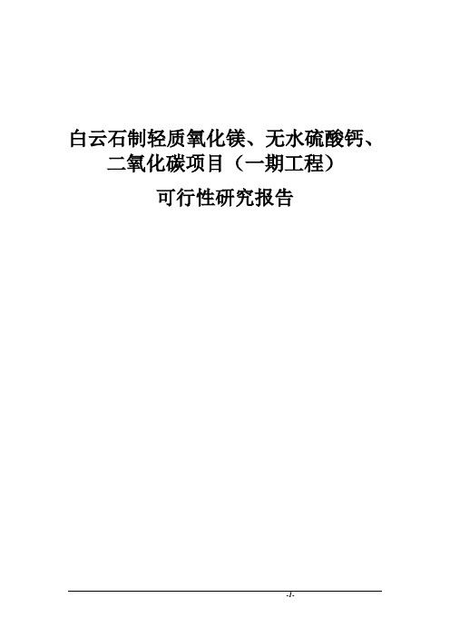 白云石制轻质氧化镁、无水硫酸钙、二氧化碳项目(一期工程)可行性研究报告