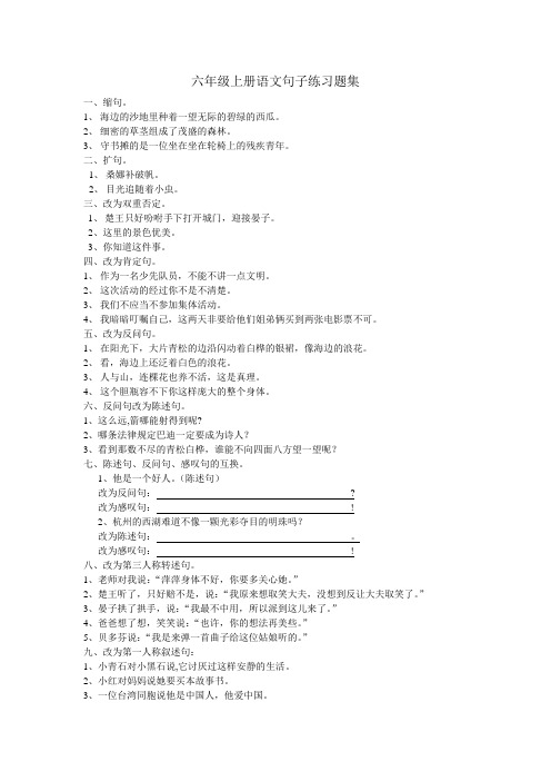 六年级上册语文句子练习题集