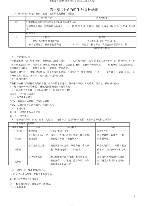 冀教版八年级生物上册知识点(2015秋最全面)