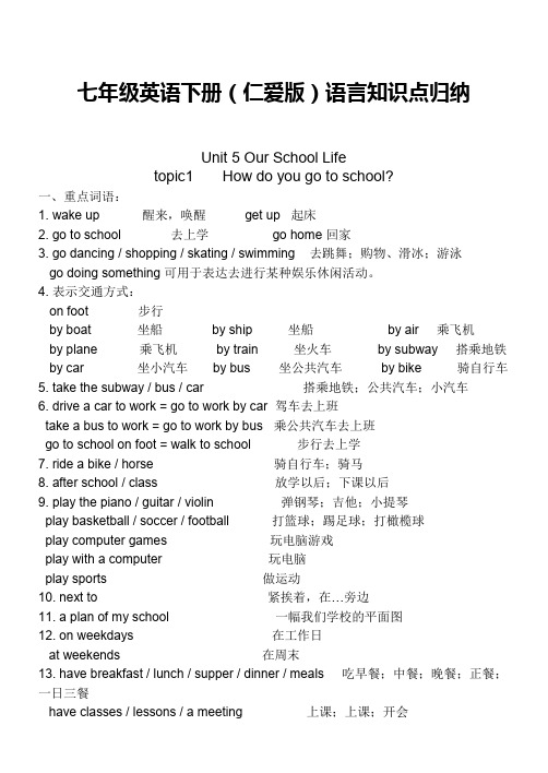 七年级英语下册(仁爱版)语言知识点归纳