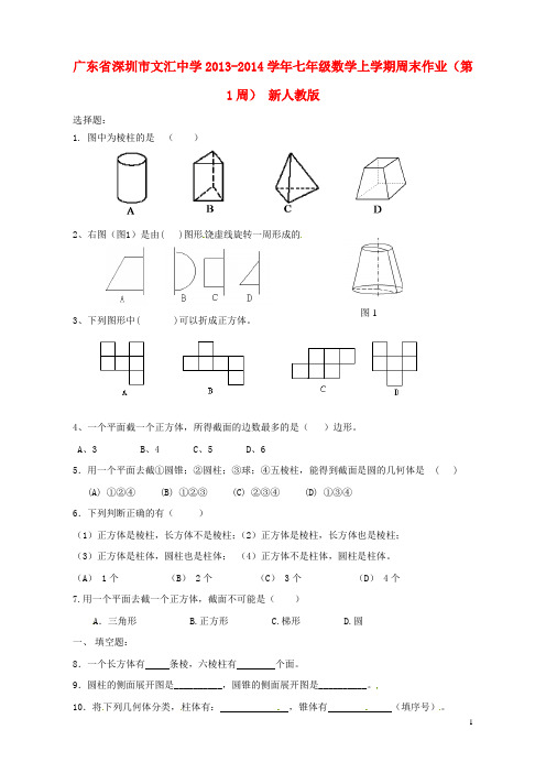 广东省深圳市文汇中学七年级数学上学期周末作业(第1周)(无答案) 新人教版