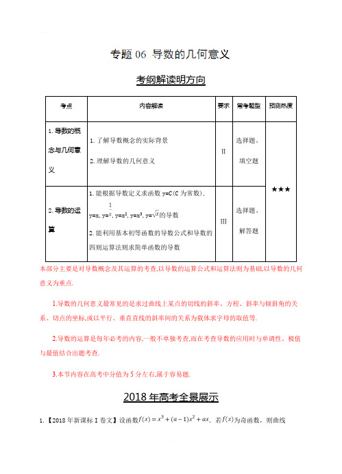 三年高考(2016-2018)数学(文)真题分类解析：专题06-导数的几何意义含答案