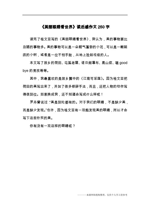 《美丽眼睛看世界》读后感作文250字