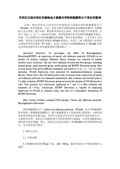 补阳还五汤对局灶性脑缺血大鼠脑内神经细胞黏附分子表达的影响