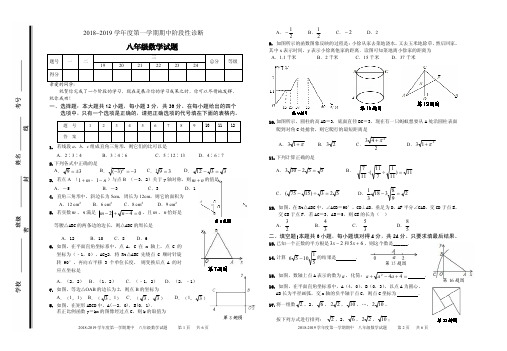 山东省枣庄市台儿庄区2018-2019学年八年级上学期期中诊断性测评数学试题