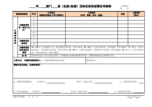 总监、经理目标任务完成情况考核表