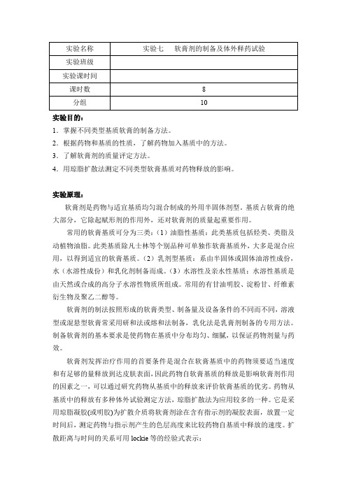 7软膏剂的制备及体外释药试验
