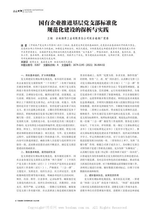 国有企业推进基层党支部标准化规范化建设的探析与实践