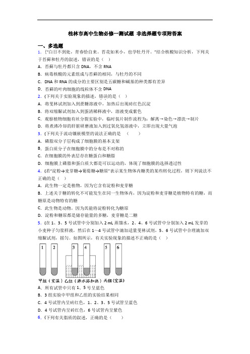 桂林市高中生物必修一测试题 非选择题专项附答案